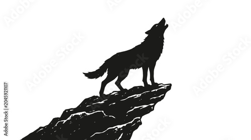 Schilderij op canvas Minimalist black vector graphic illustration of a majestic wild wolf howling at
