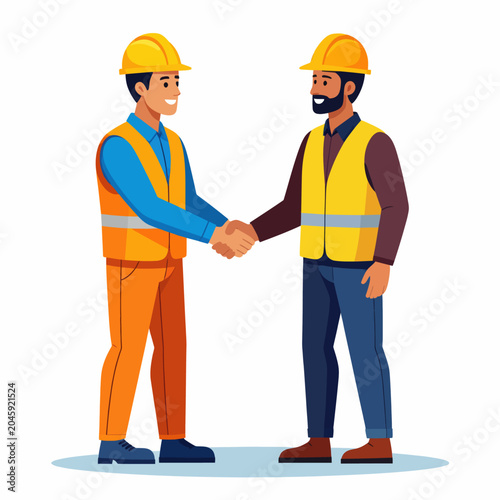 Two Construction Workers Shaking Hands On Site.