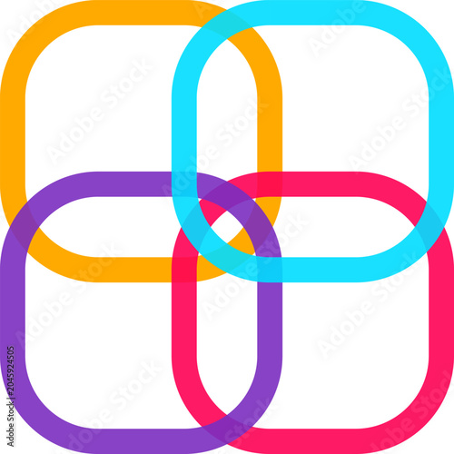 Colorful geometric shapes, interconnected loops, abstract icons, vector graphics