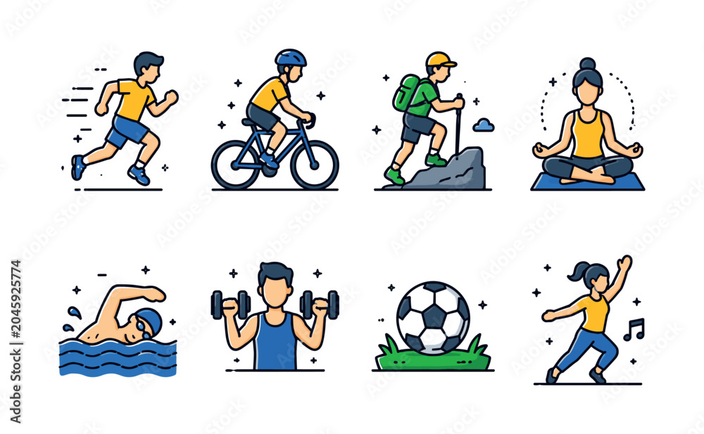 Fototapeta premium Collection of diverse sports and fitness activities icons for healthy lifestyle