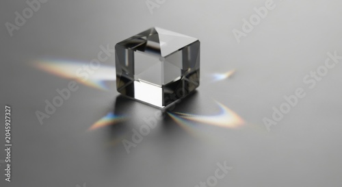 Glass cube, crystal block, transparent prism, shiny reflective surface