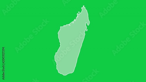 Madagascar map glow trace outline animation green background