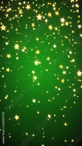 Golden Stars Falling Seamless Loop, Festive Abstract Background Animation, Glittering Particles on Dark Green Gradient, Symbolizing Celebration, Success, and Magic