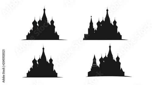 Saint Basil s Cathedral Silhouettes Against White Background Silhouette