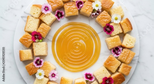 Delicious dessert, sweet pastries, edible flowers, food arrangement, dessert plate