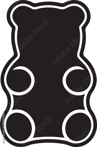 Fotografie A minimalist black silhouette of a gummy bear, outlined in white, evokes a sense of playful nostalgia and sweet indulgence