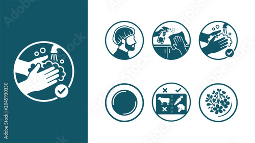 Photos Food safety and kitchen hygiene vector icons set