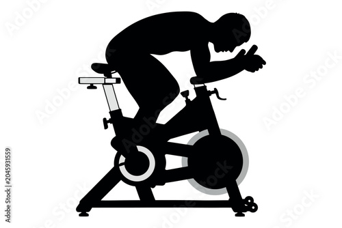 Foto Intense indoor cycling silhouette a determined athlete pushing limits on a stati