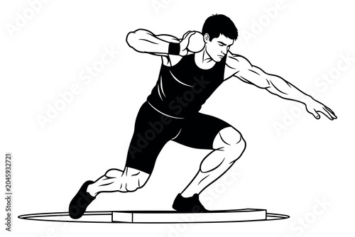 Fotografie Discus thrower silhouette dynamic athleticism in black and white a powerful spor