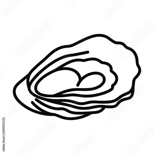Fresh oyster shell icon isolated on white background for seafood menu design and maritime themed graphics in a simple minimalist black line art style