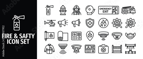 Obraz na płótnie Fire and safety line icon set collection of outline symbols for emergency, prote