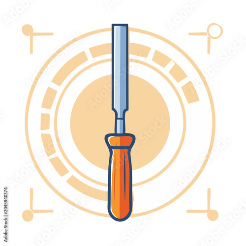 Chisel tool illustration with abstract circular background