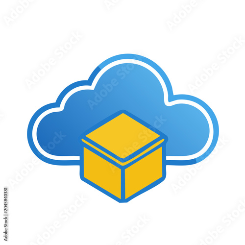 Cloud storage icon with a yellow box