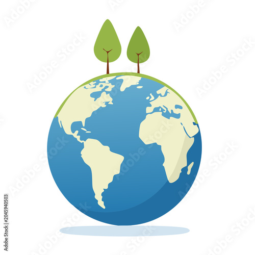 Flat design illustration of Earth with two green trees