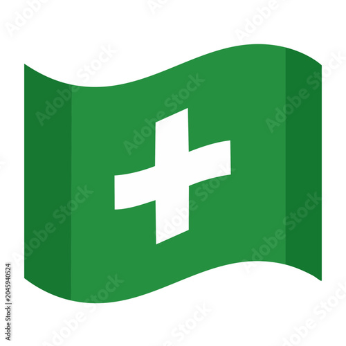 Green flag with white first aid cross symbol
