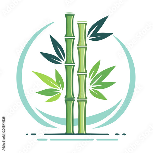 Green bamboo stalks with leaves in a teal circle