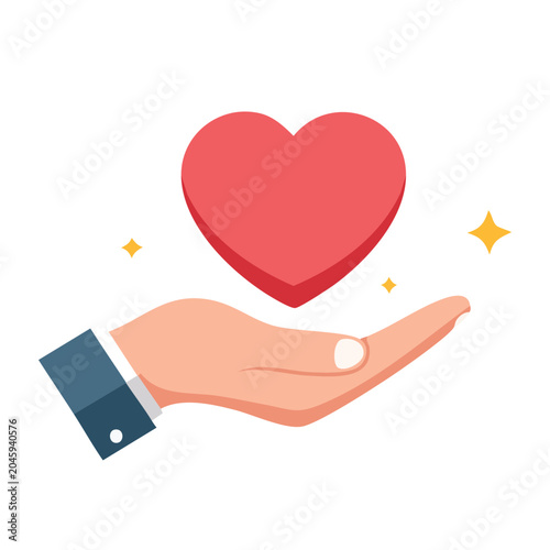 Hand holding a red heart with sparkles