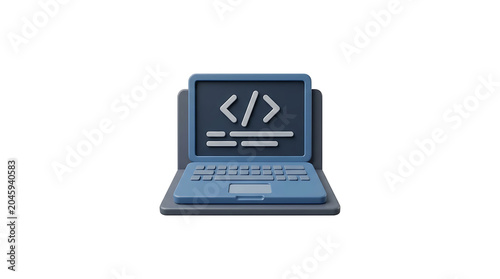 3D Laptop with Coding Symbols on Screen, Technology Concept