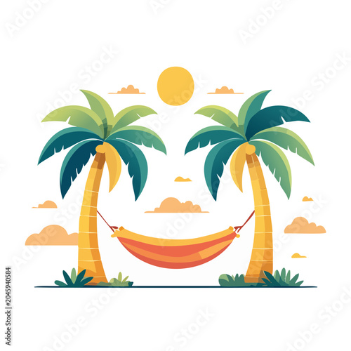 Hammock between palm trees on a sunny day