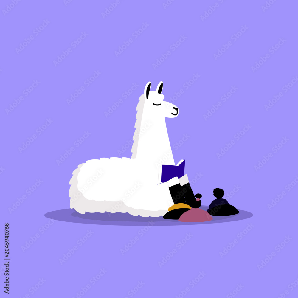 Obraz premium Llama Reading Therapy Session in a Cozy Library Corner