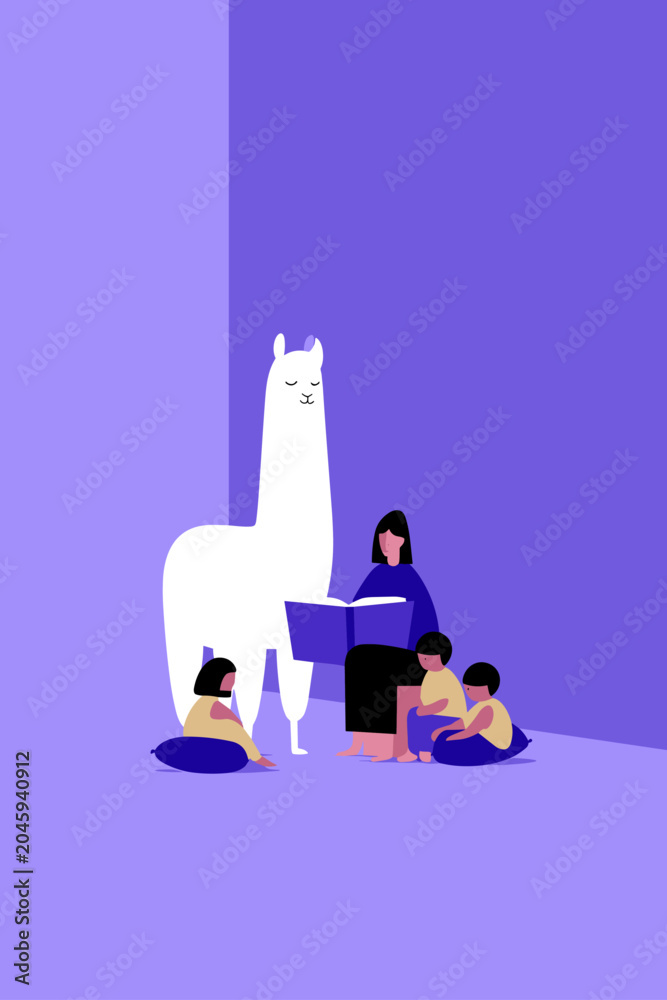 Obraz premium Llama Reading Therapy Session in a Cozy Library Corner