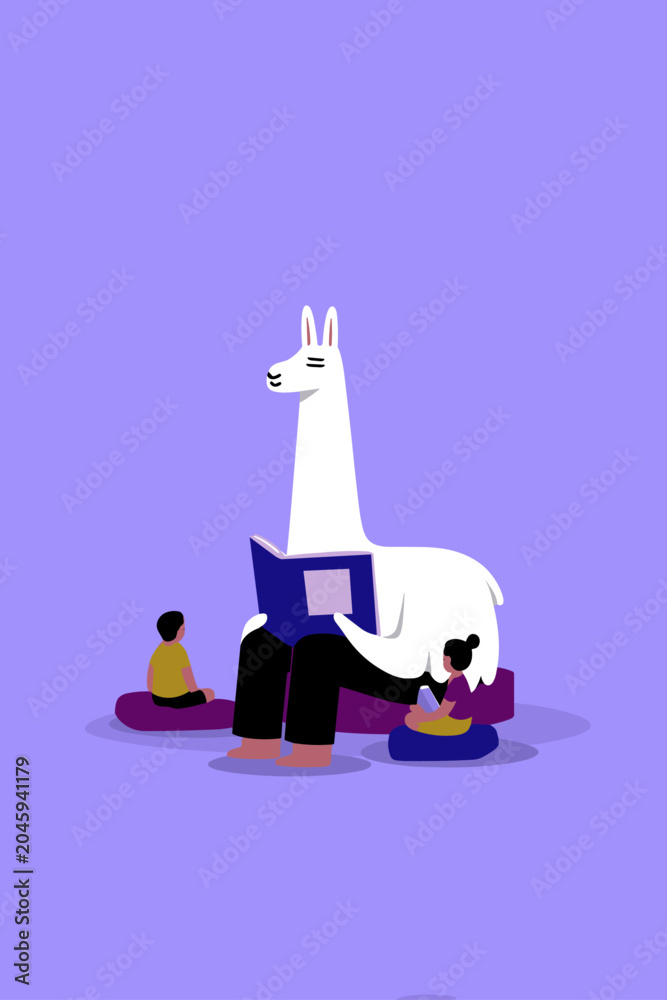 Obraz premium Llama Reading Therapy Session in a Cozy Library Corner