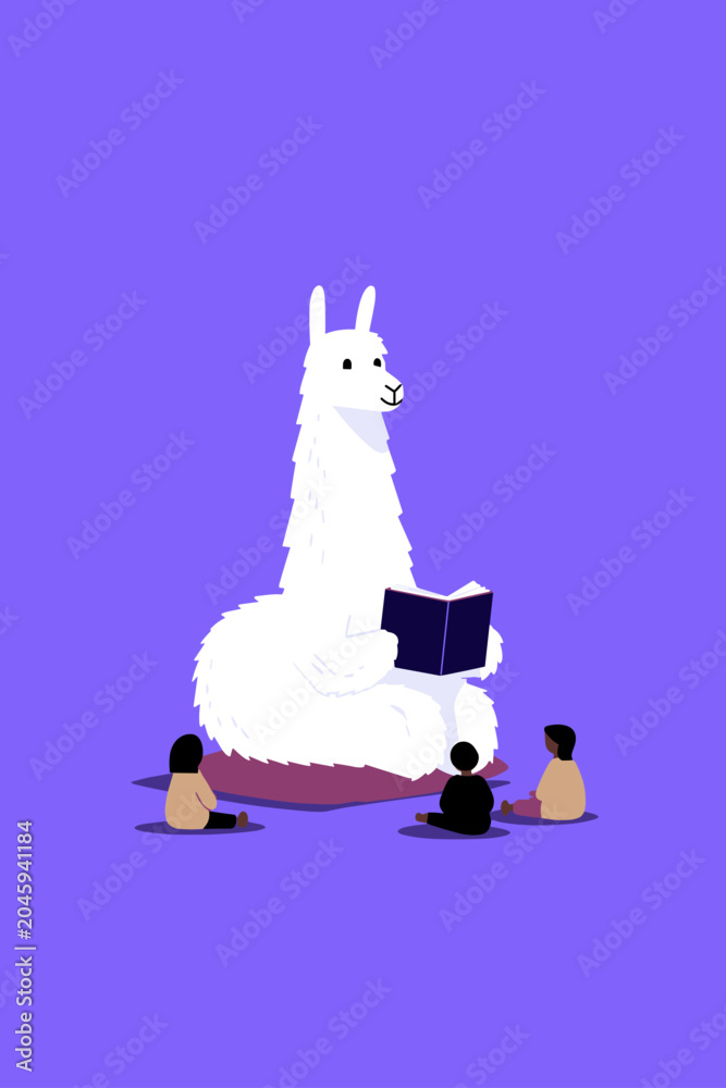 Obraz premium Llama Reading Therapy Session in a Cozy Library Corner