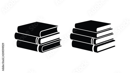 Fotografie Two Stacks Of Books Black Silhouette Against White Background