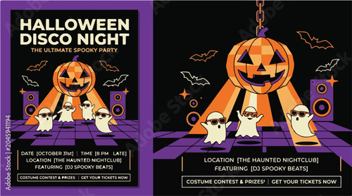 Halloween Disco Night Ultimate Spooky Party Vector Invitation Flyer