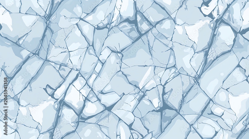 Fototapeta premium Cracked ice texture seamless vector pattern in shades of blue and white