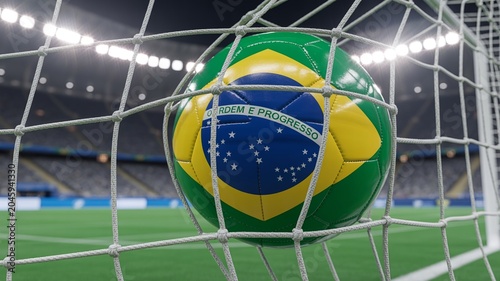Brazil National Football Team Soccer Ball in Stadium During International Championship Match