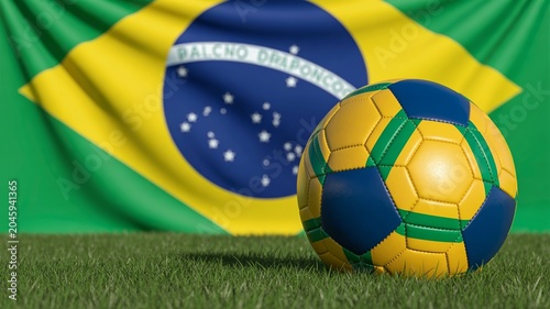 Brazilian Flag and Soccer Ball Sports Background for International Football Tournament