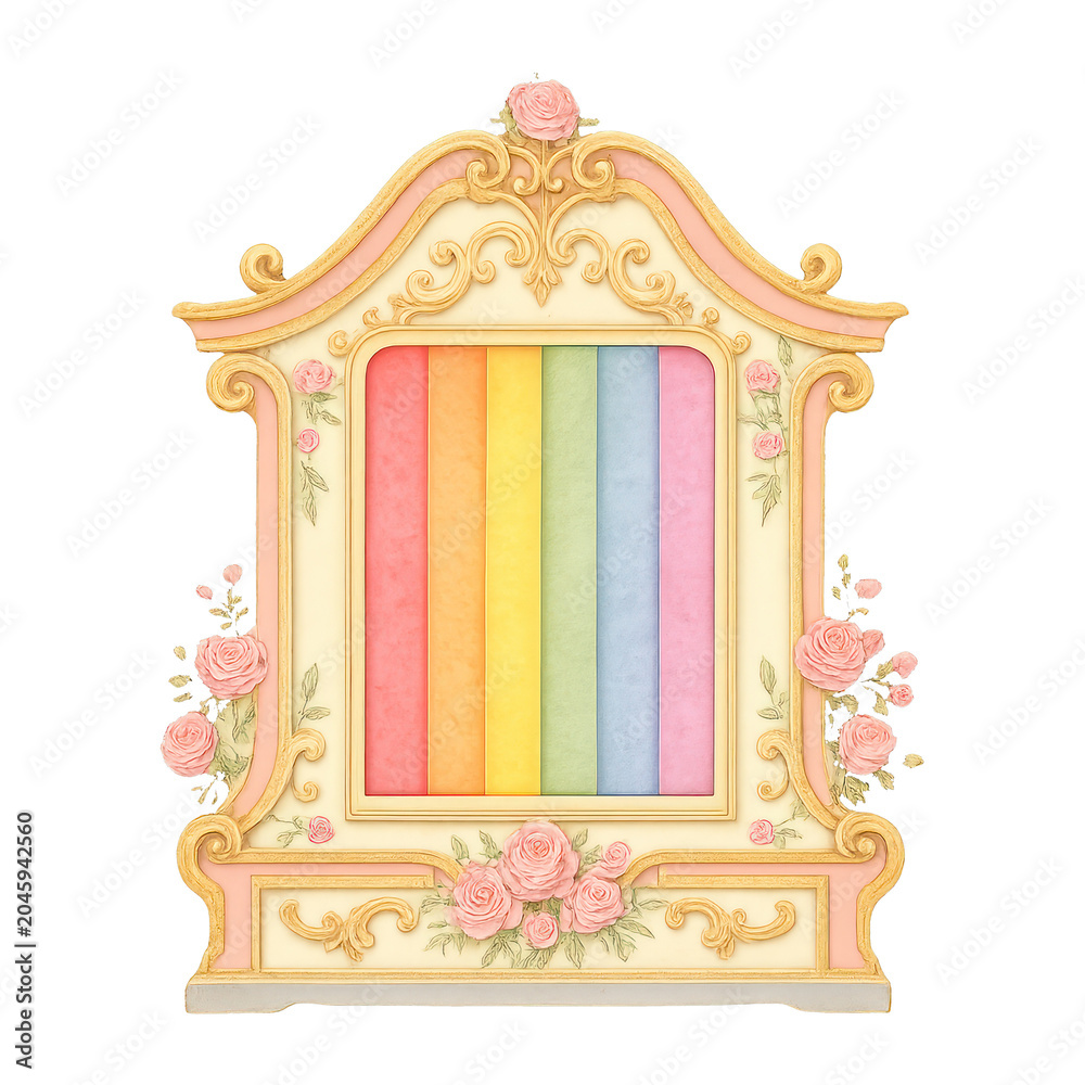Naklejka premium PNG Vintage floral pastel cabinet illustration.