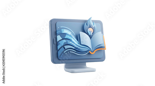 Digital Learning Concept: Open Book and Lightbulb on Computer Screen