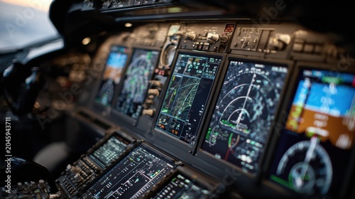 Flight control action within an airplane cockpit aviation environment technology perspective flight safety concept