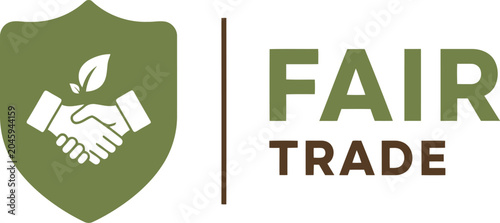 Fair Trade Certification Logo with Handshake and Leaf Symbol