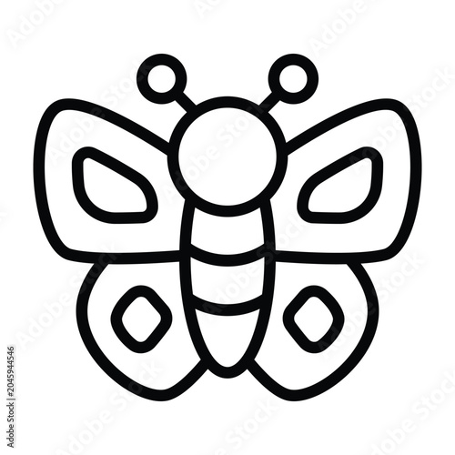 Butterfly black outline style symbol featuring symmetrical wings and decorative details. Suitable for nature, wildlife, gardening, education, and spring themed projects.