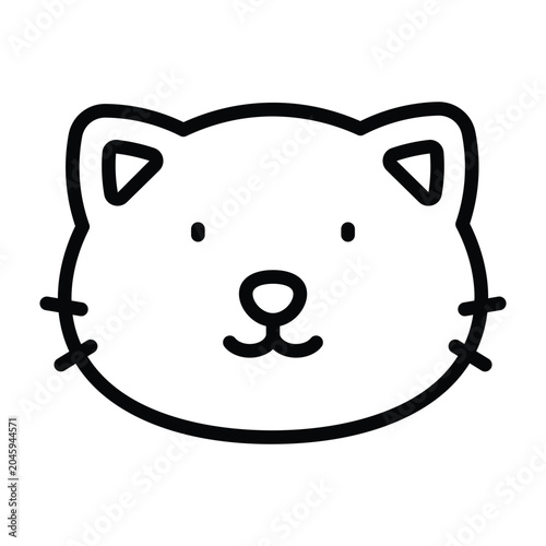 Cat face black outline style symbol featuring a friendly pet expression. Suitable for animal, veterinary, pet care, wildlife, and educational themed projects.
