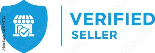 Verified Seller Badge with Blue Shield and Check Mark Icon