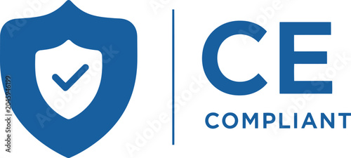 Schilderij op canvas CE Compliant Badge with Shield and Check Mark on White Background