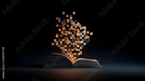 scene featuring open book transforming into a glowing universe of knowledge