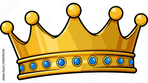 Bild auf Leinwand Golden Royal Crown with Blue Gems Vector Cartoon Illustration