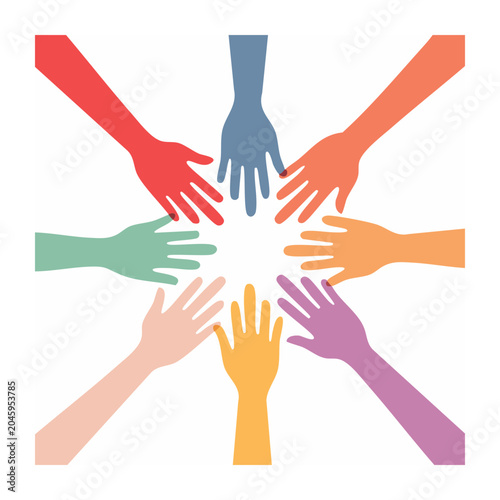 Diverse hands reaching together in unity