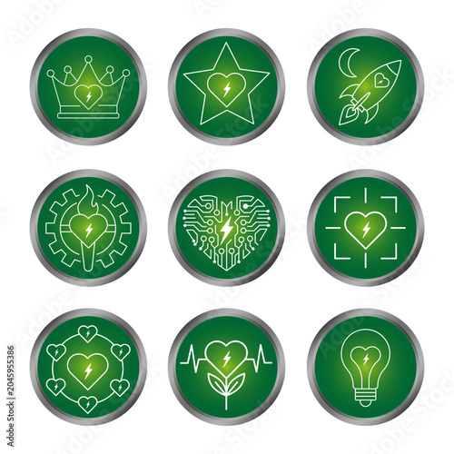 Bild auf Leinwand Eco energy icon set features green buttons vector shape