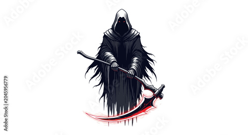 Schilderij op canvas grim reaper standing with bloody scythe