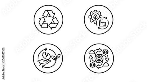 circular economy icon collection, monochrome vector illustration