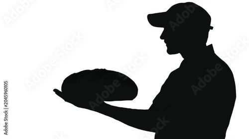 Chef silhouette holds a round sourdough bread loaf with care, demonstrating the artistry of professional baking through a clean and bold graphic illustration suitable for modern culinary branding.