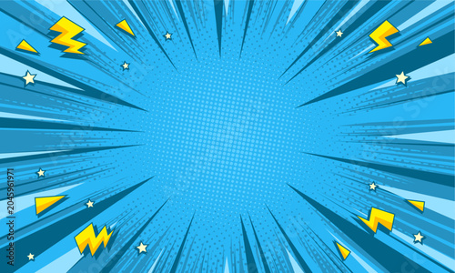 Comic blue burst background with thunder effect