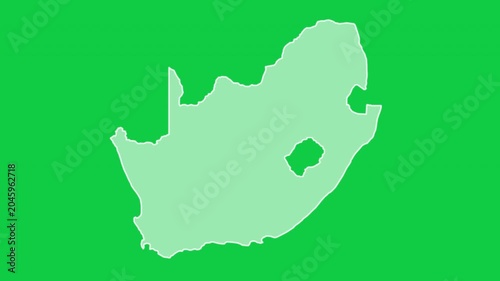 South Africa map glow trace outline animation green background