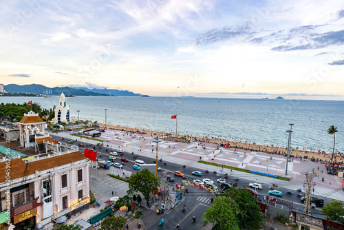 Fotografie Nha Trang beach sunset landscape in Vietnam